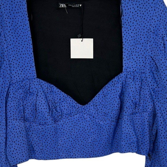 Zara Blue Black Polka Dot Long Sleeve Crop Top Women’s Size XL - Picture 12 of 14
